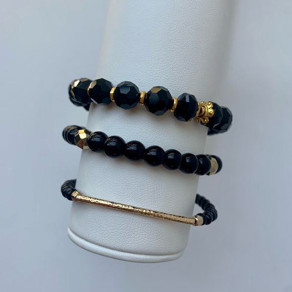 Black and Gold Bead Bracelet Set - Picture 4 of 6